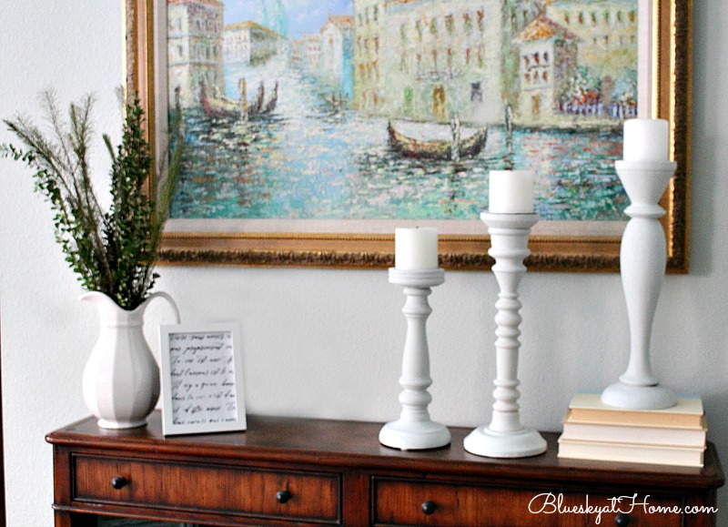 master bedroom winter decor console