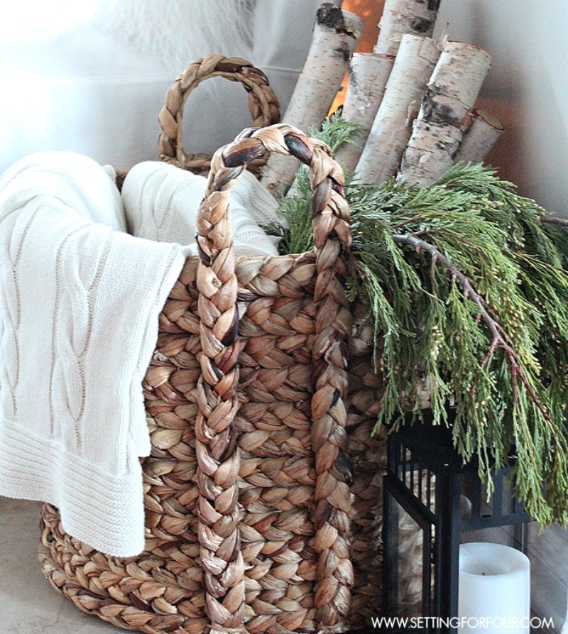 Basket of greens and birch logs