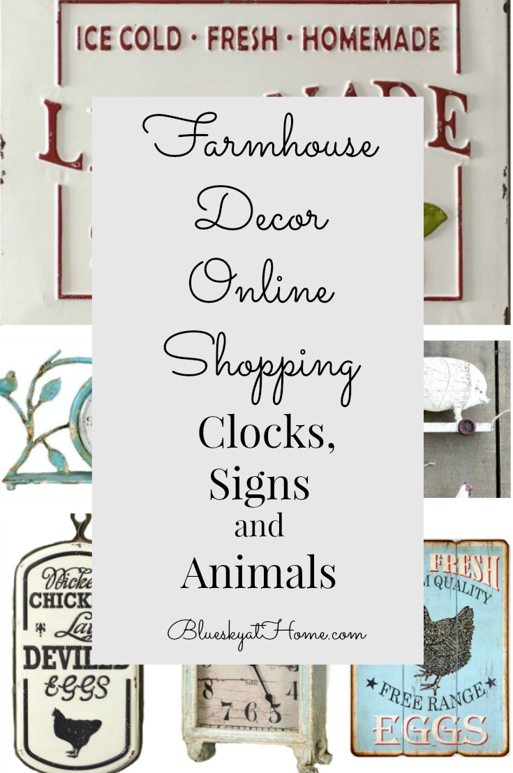 Farmhouse Decor Online Shopping ~ Clocks, Signs and Animals