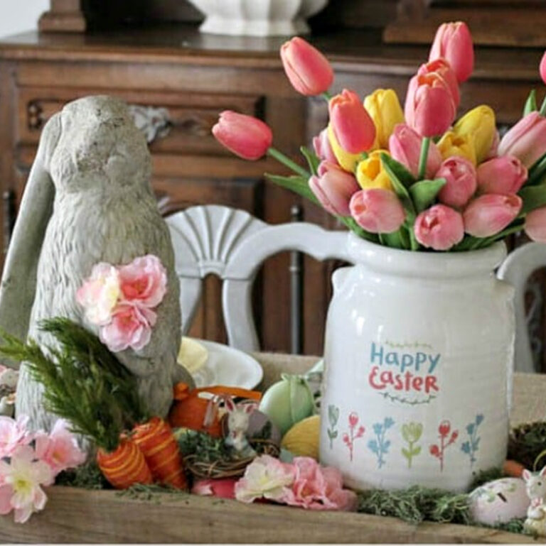 bunnies and blooms Easter tablescape
