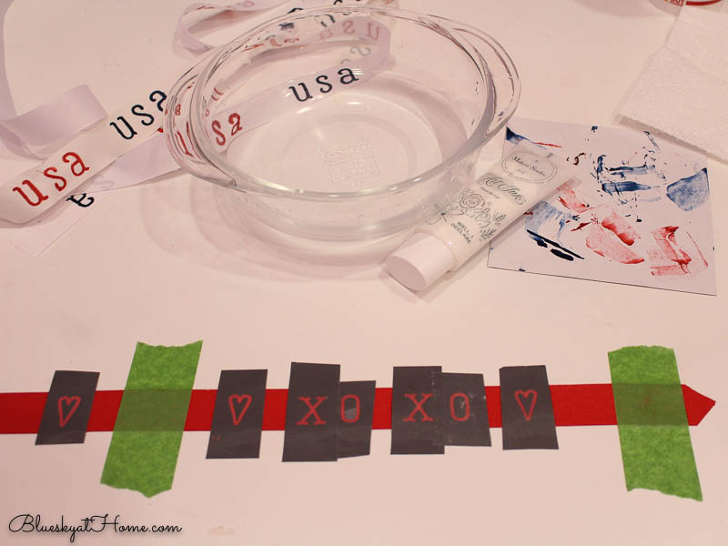 making decorative ribbon using paint and stencils