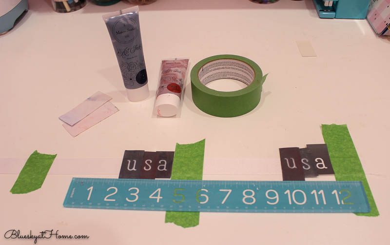 making decorative ribbon with paint and stencils