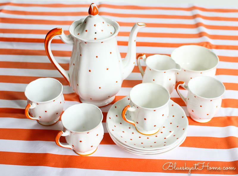 orange polka dot tea set