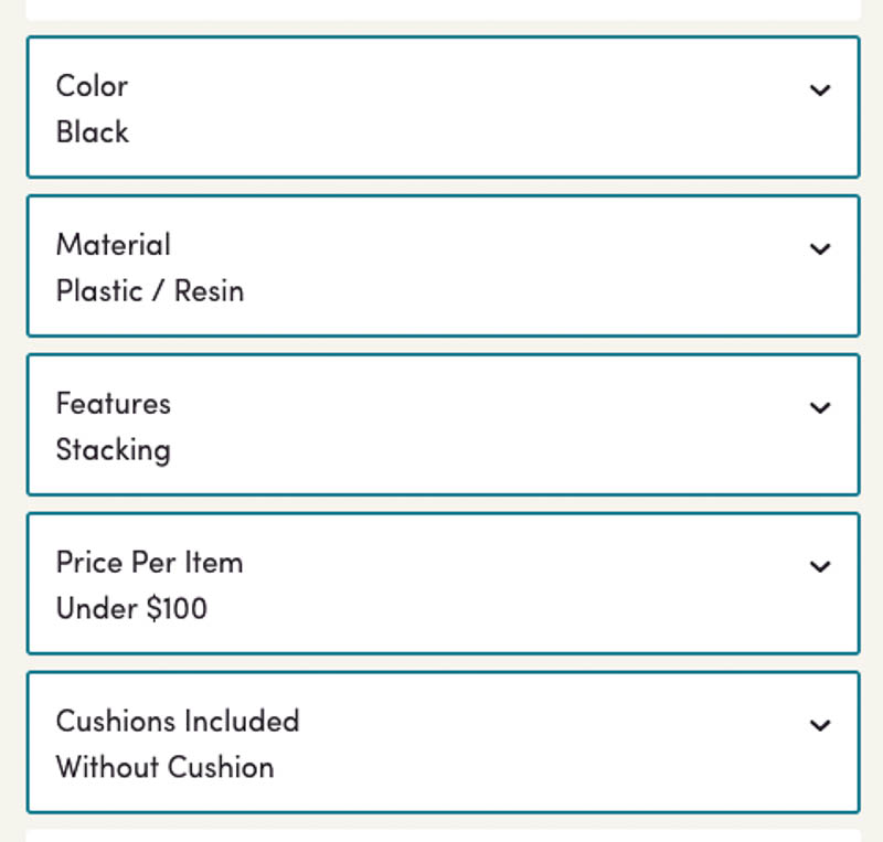 Wayfair Filtering feature