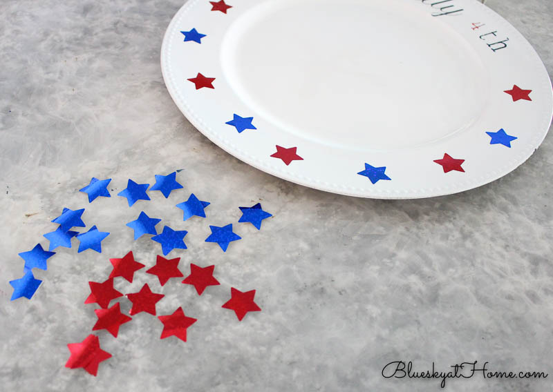 DIY project with white charger and red and blue stars