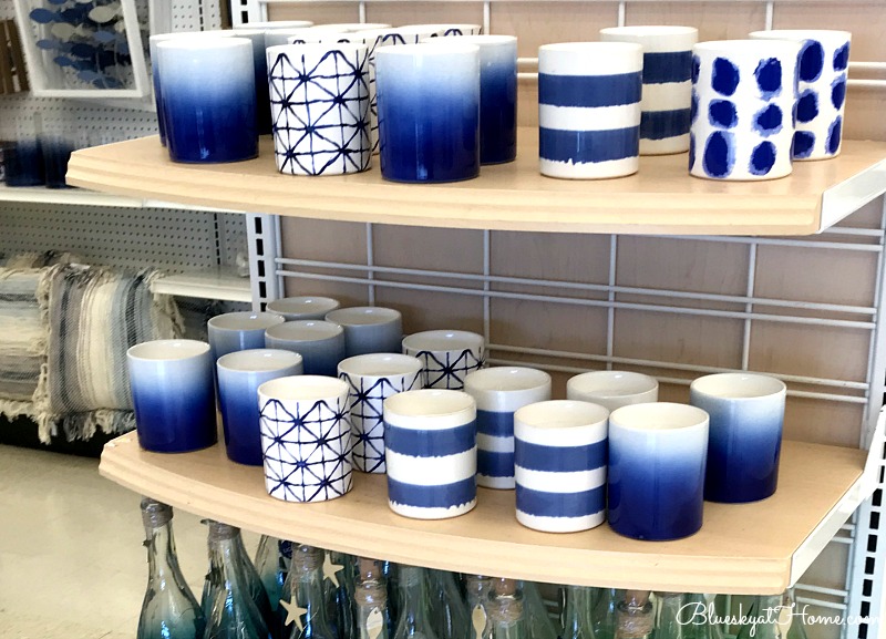 blue and white containers