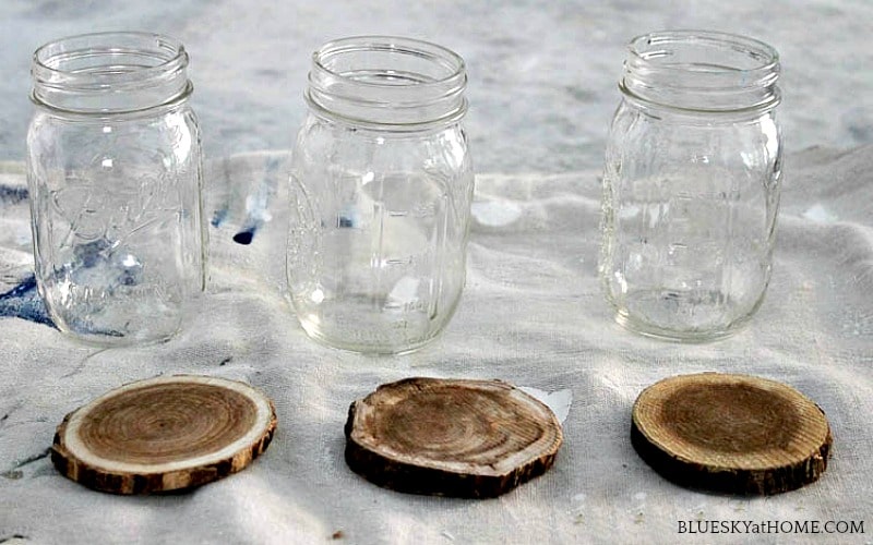 round wood discs and mason jars or barbecue DIY project