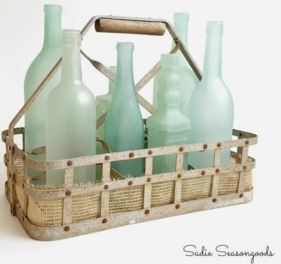 spray painted sea glass bottles