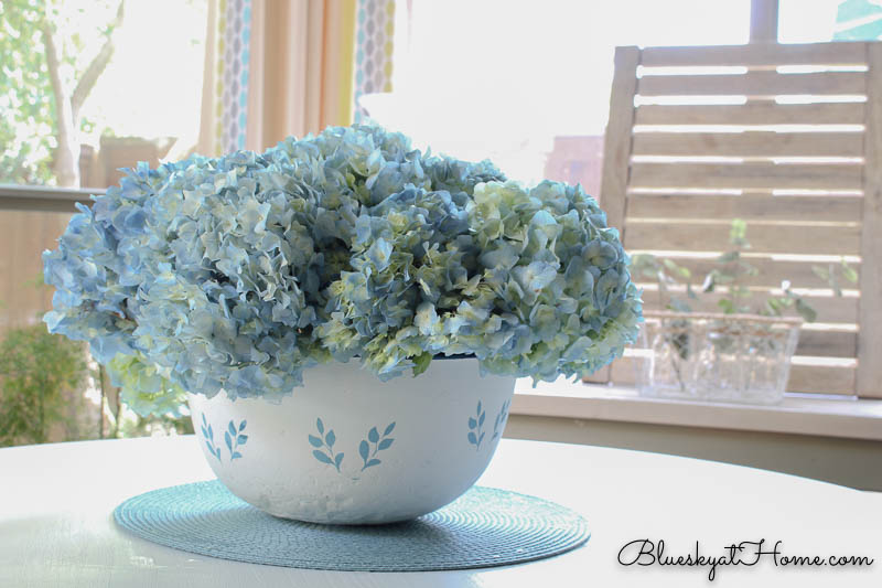 Blue Hydrangeas in Painted Bowl