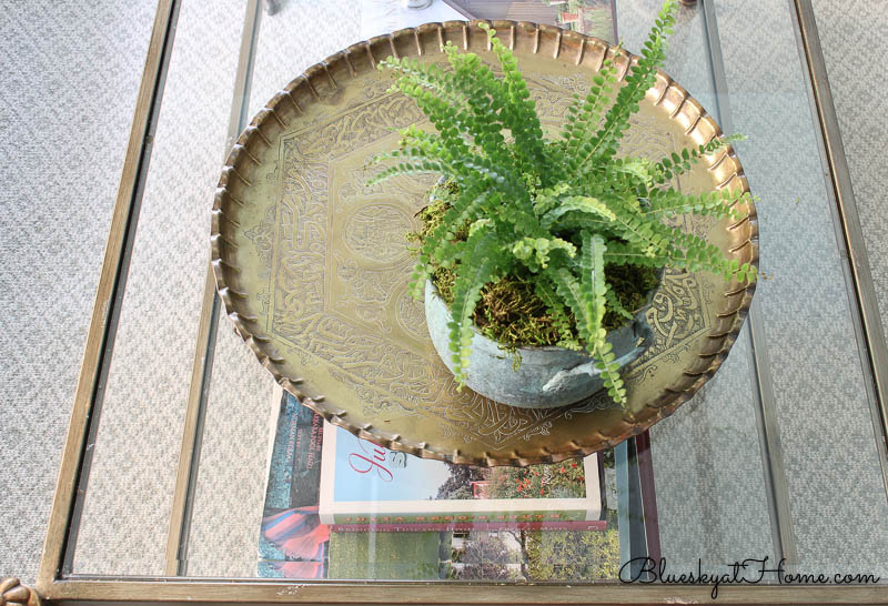 round brass tray with planter