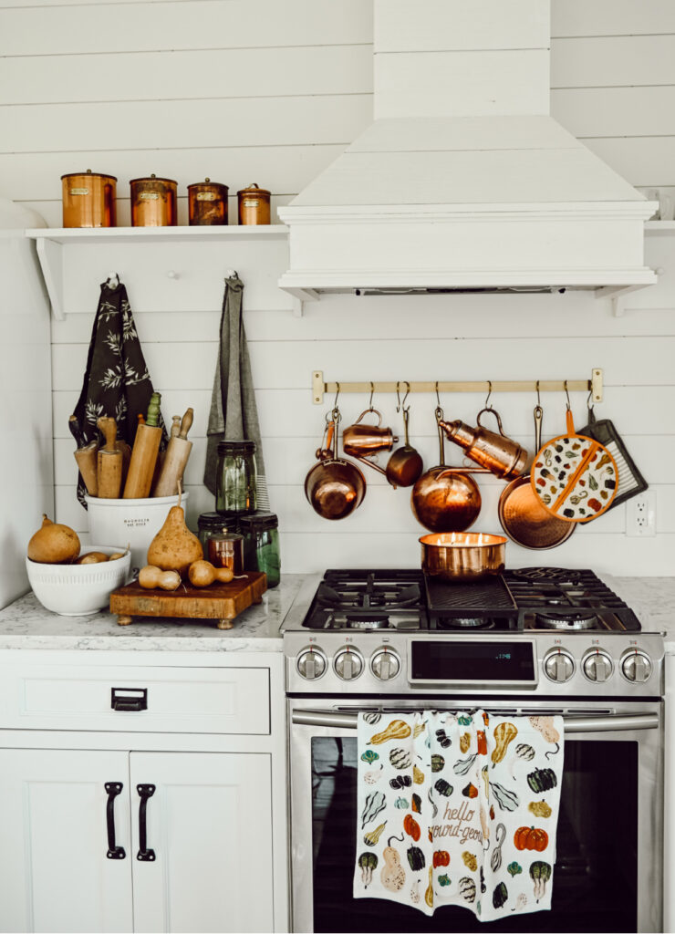 fall kitchen with copper accessories