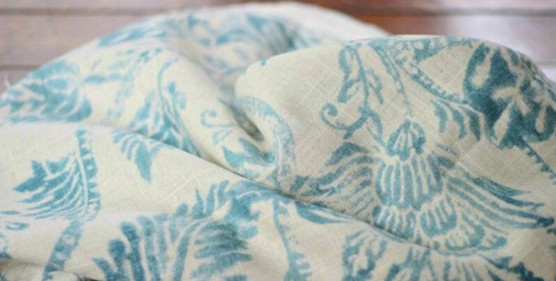blue floral fabric as fall buffet table table cover
