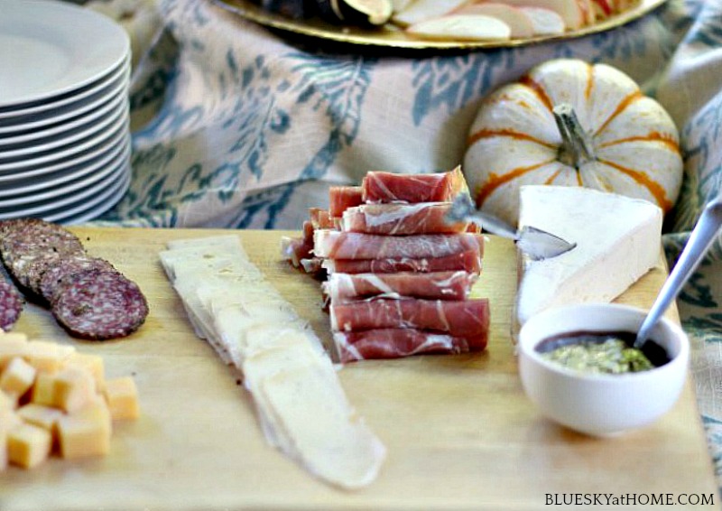 charcuterie on wood cutting board