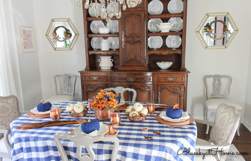 navy and copper fall tablescape
