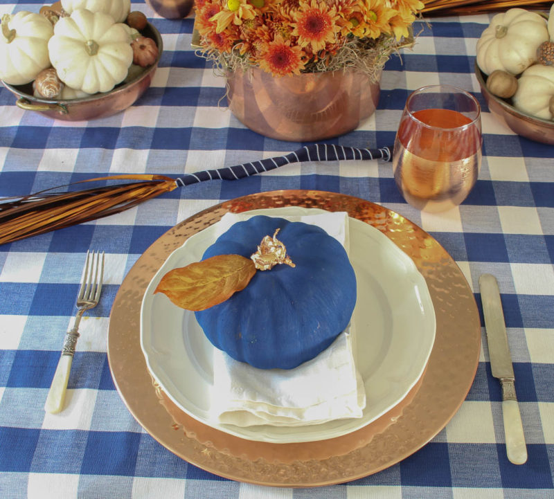 navy and copper fall place setting