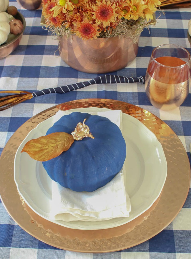 navy and copper fall place setting