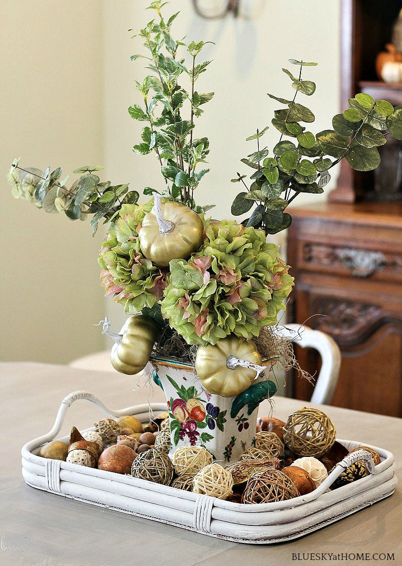 vintage vase decorated for fall decor