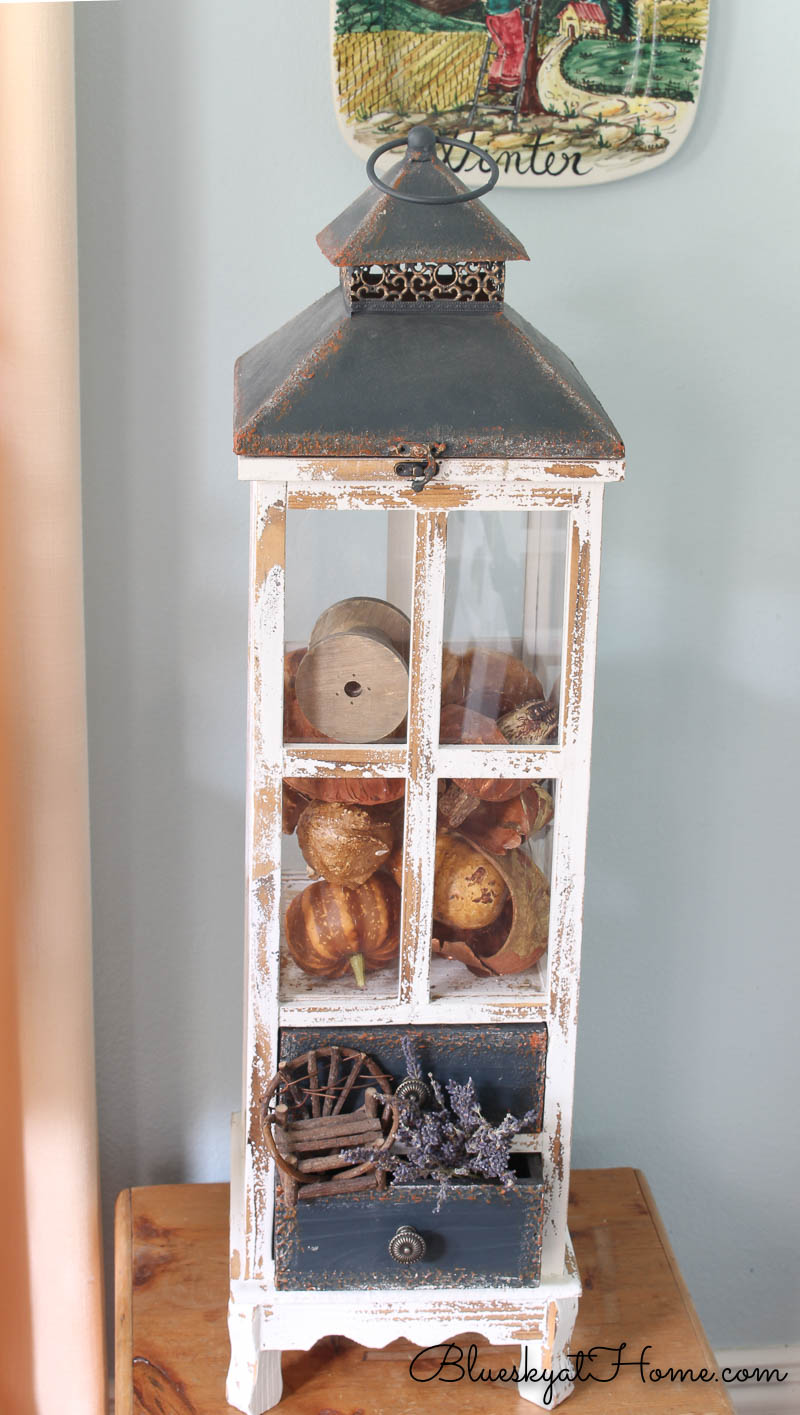 restyle reuse vintage lantern with faux gourds