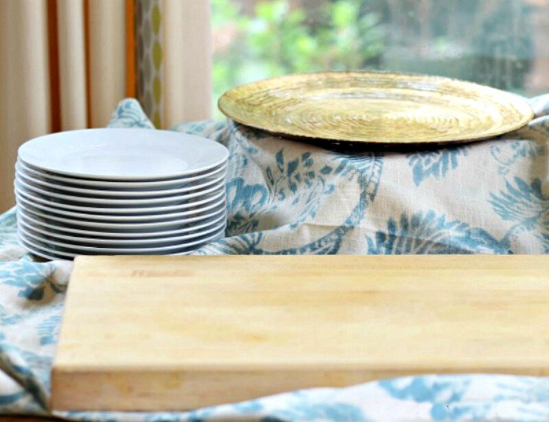 fall buffet table with wood boards