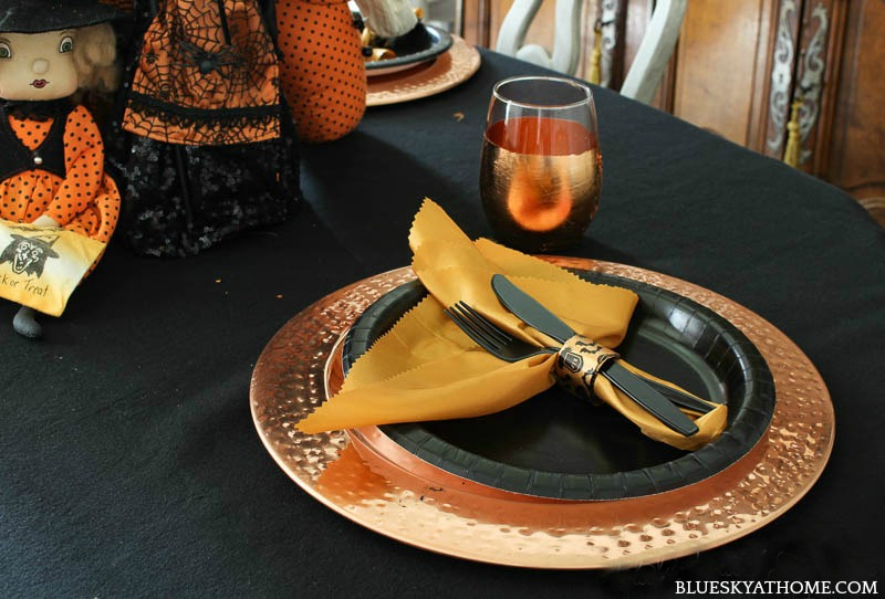 Witchy Black and Copper Halloween Tablescape - Bluesky at Home