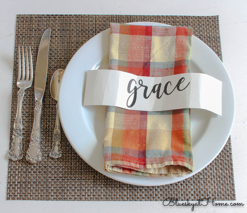 fall place setting with plaid napkin