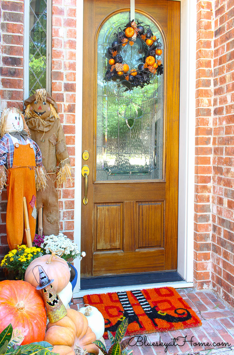 front door with Halloween decorations