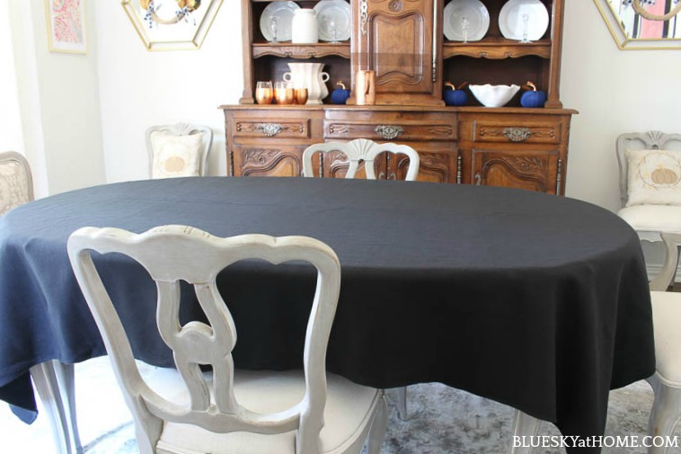 black tablecloth Halloween tablescape 