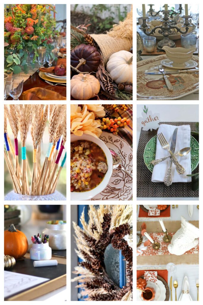 Thanksgiving idea with tablescapes, wreaths, recipe and craft