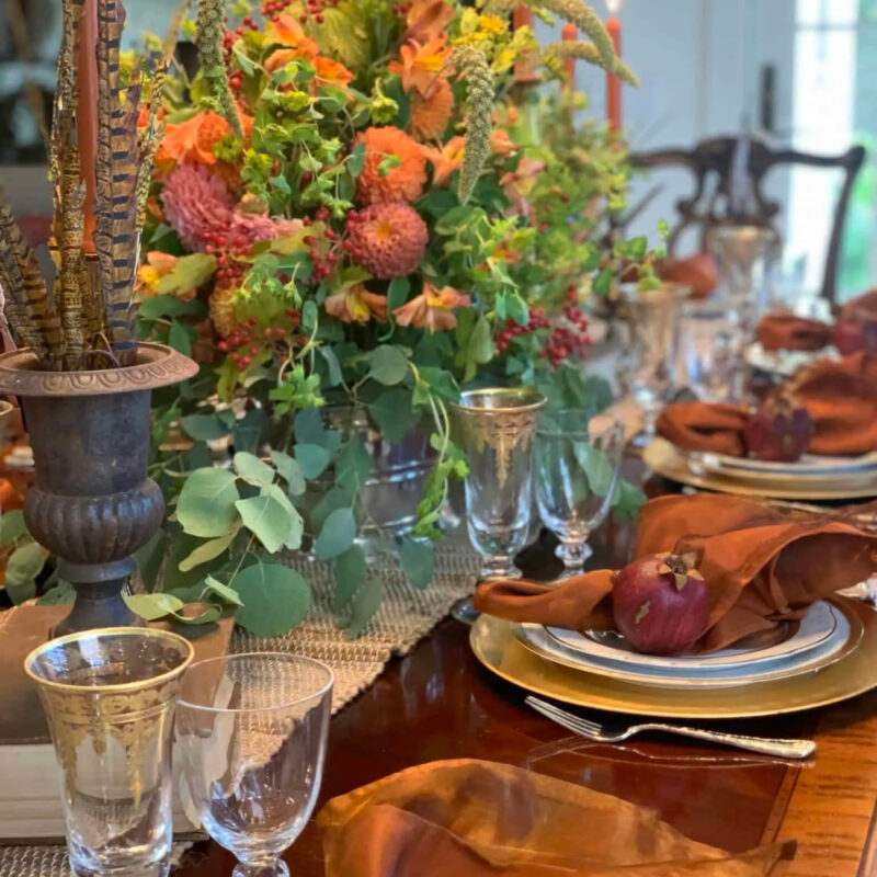 Thanksgiving tablescape in rich fall colors