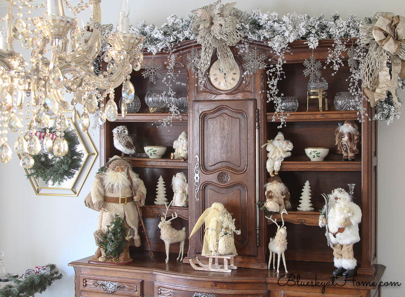 Dining Room hutch decorated for Christmas 