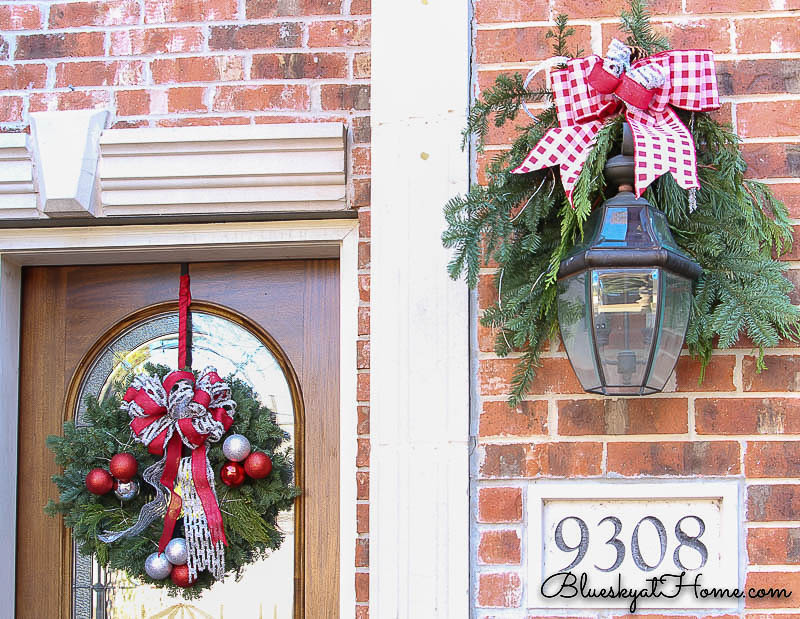 Front Door Christmas Wreath and Coach Light Swag