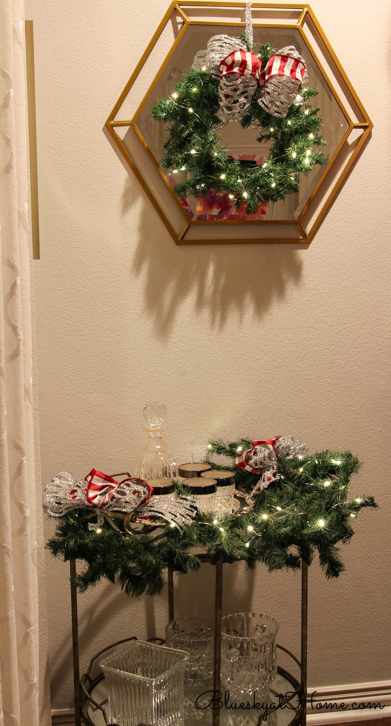 bar cart decorated for Christmas