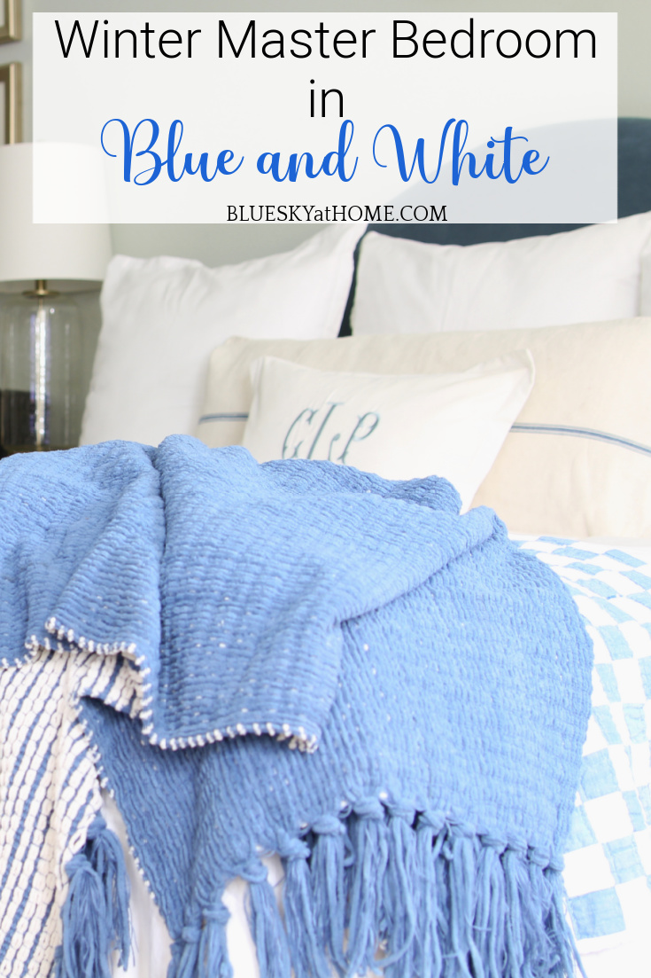 Blue and White Winter Master Bedroom