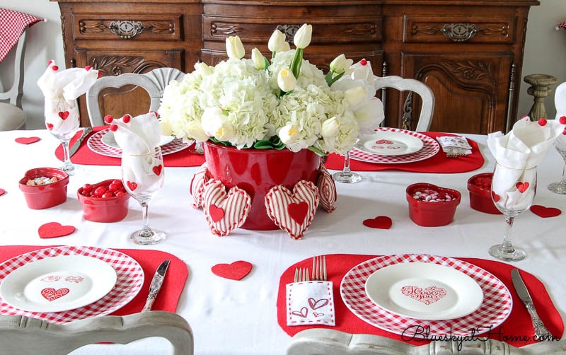red and white Valentine tablescape