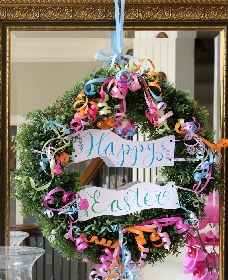 Easter wreath on mirror