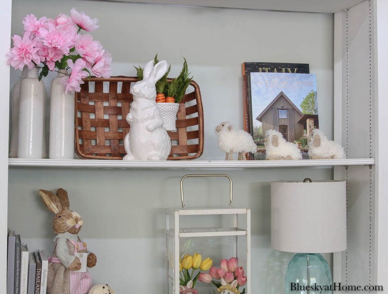 Easter decorations on bookcase
