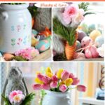 easy Easter DIY centerpiece with bunnies and spring flowers graphic