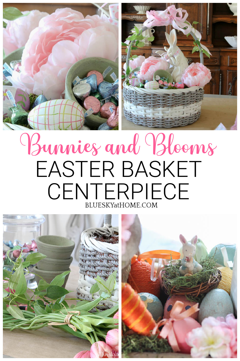 Easter Basket Centerpiece with Bunnies and Blooms - Bluesky at Home