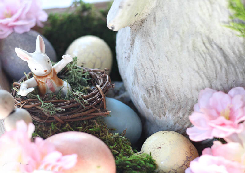 bunny conductor in Easter centerpiece