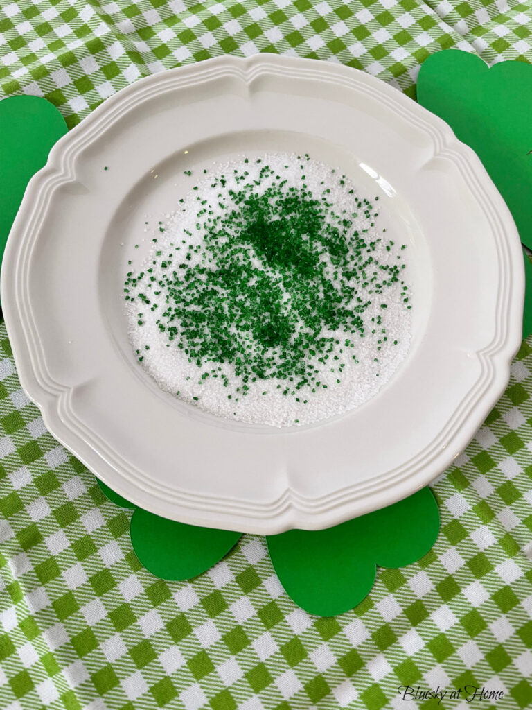 green sugar garnish for St. Patrick's Day cocktail