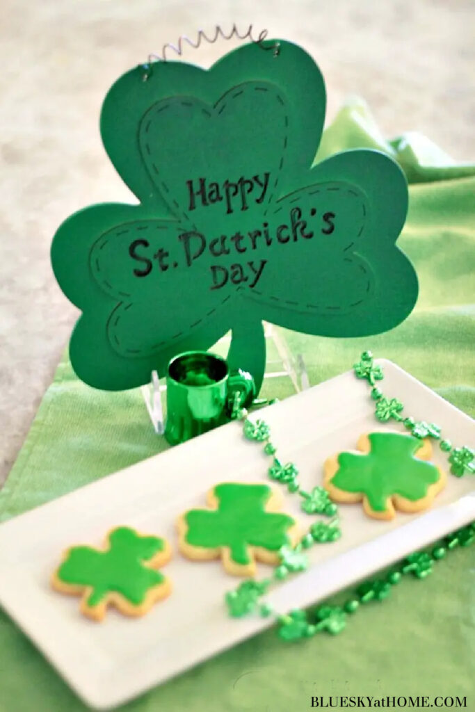 shamrock cookies on a platter