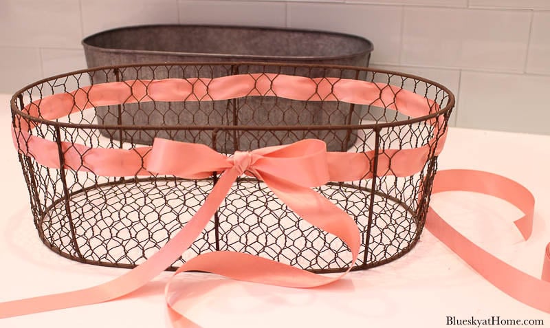 galvanized container with ribbon and bow
