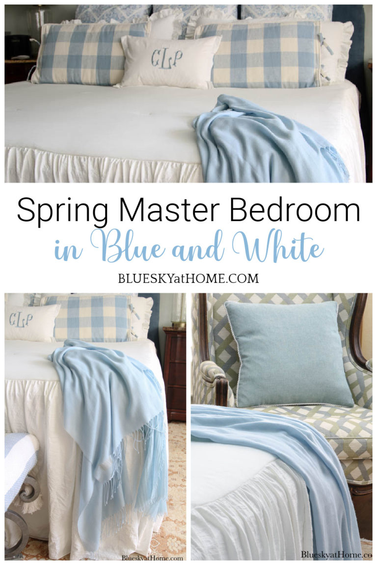 Fresh Blue and White Spring Master Bedroom