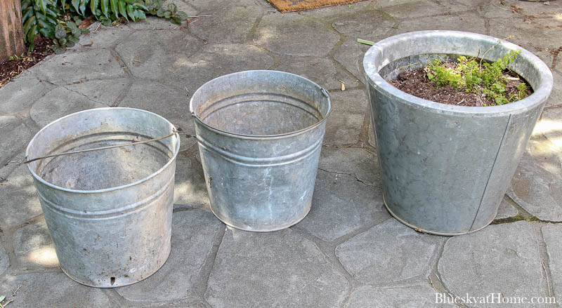 Topsy Turvy Galvanized Buckets - Cottage at the Crossroads