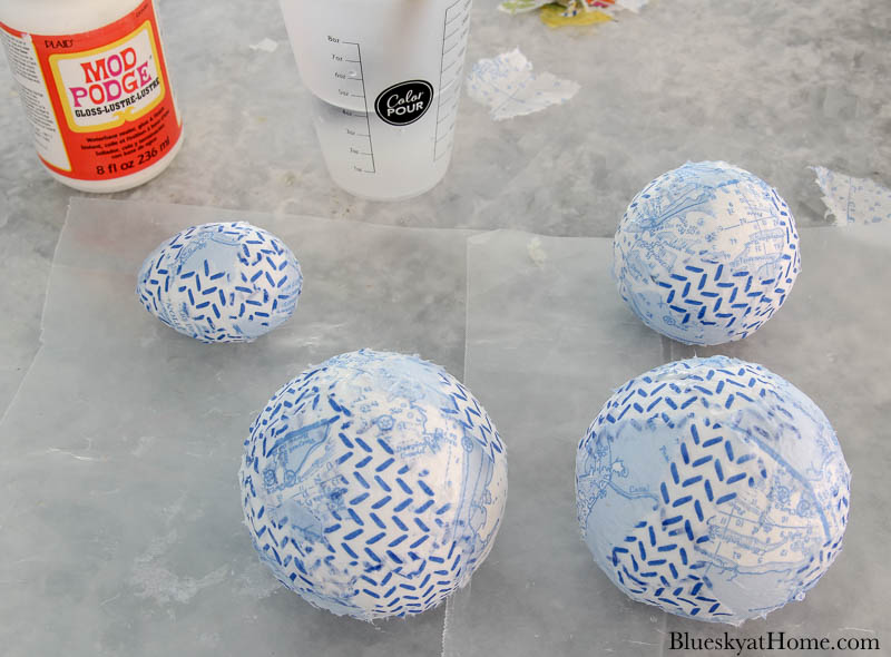 decoupaging styrofoam balls