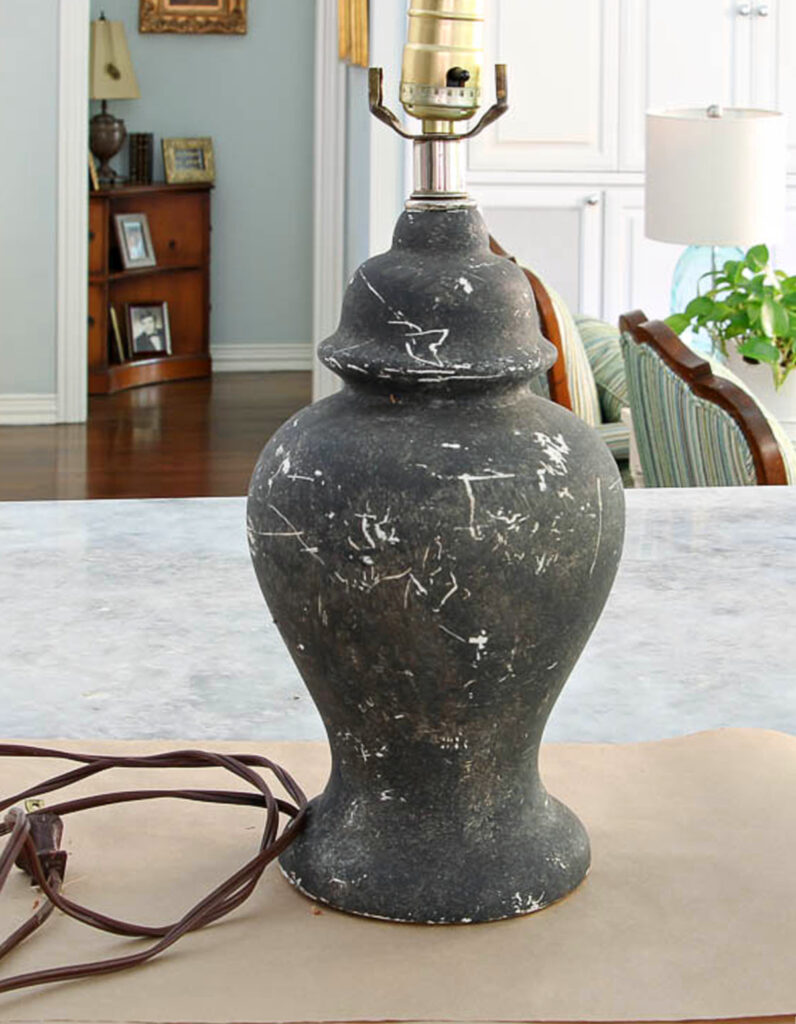 old ginger jar lamp in charcoal with scratches