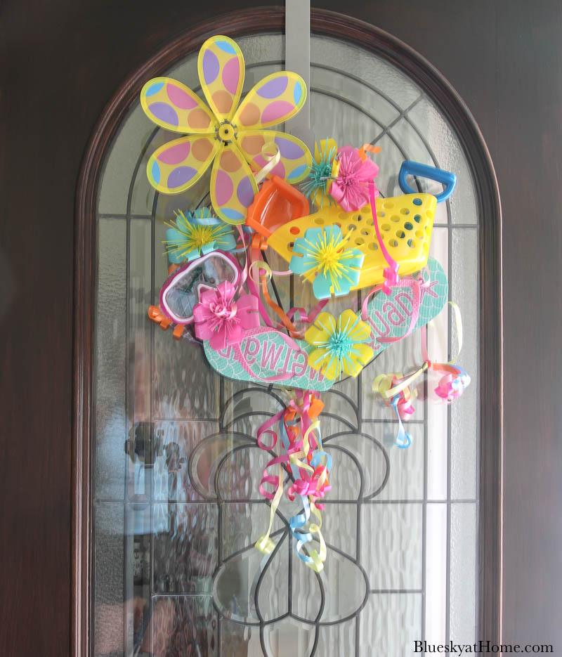 Easy DIY Summer Wreath on front door.