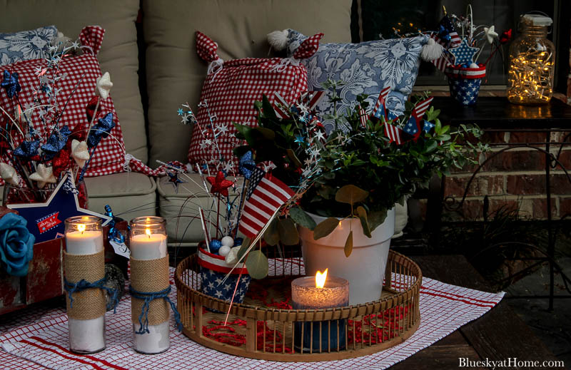 4th of July decorations at night with candles