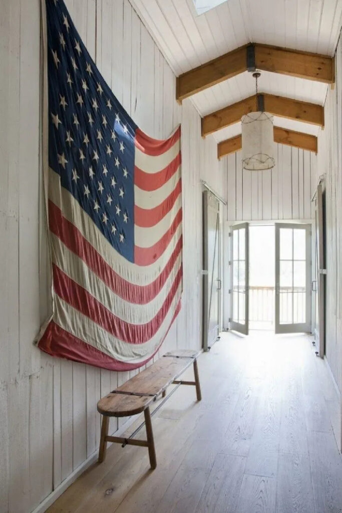 American flag on wall