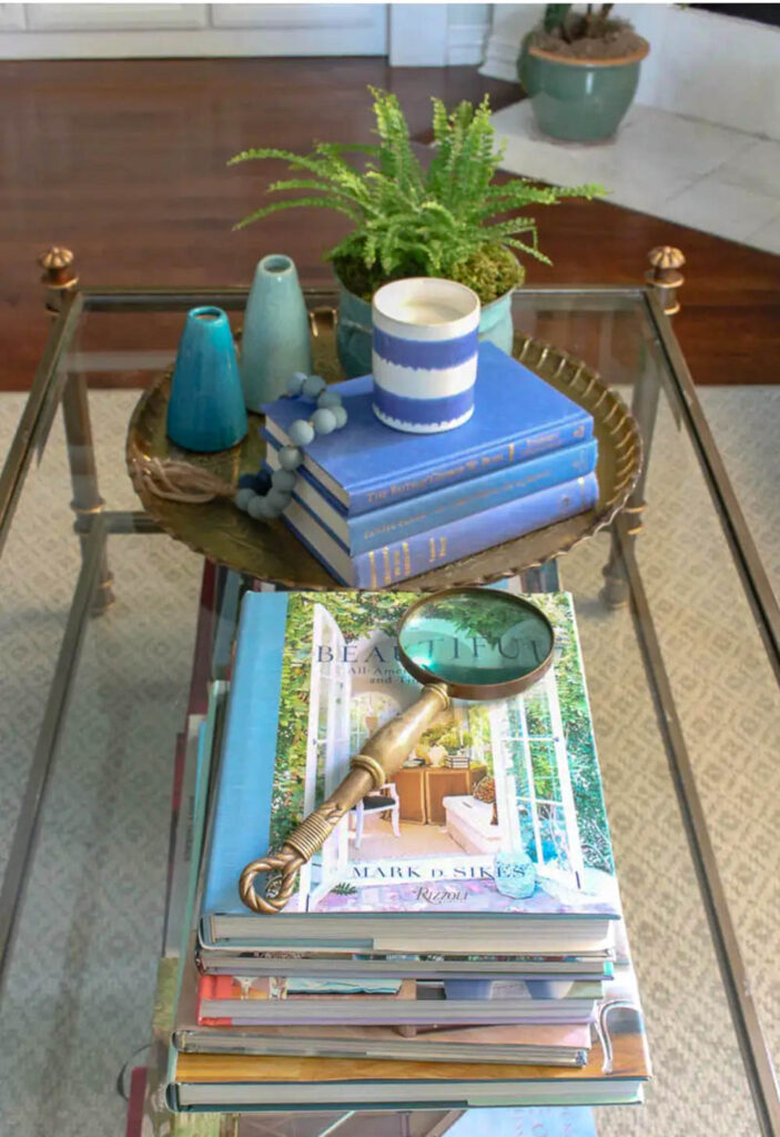 blue books on coffee table